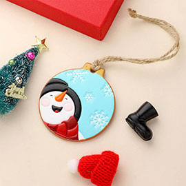 Faux Leather Embossed Snowman Round Christmas Tree Ornament 