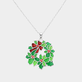 Enamel Christmas Wreath Pendant Necklace
