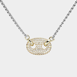 14K Gold Plated CZ Stone Paved Mariner Link Pendant Necklace