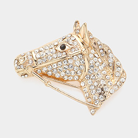 Stone Paved Horse Head Pin Brooch