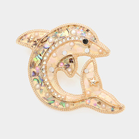 Pearl Abalone Embellished Dolphin Pin Brooch