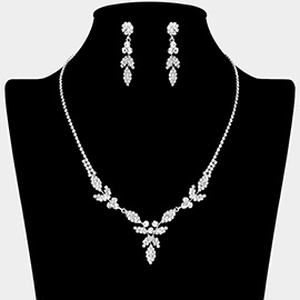 Rhinestone Paved Marquise Pointed Leaf Vine Necklace