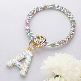 -A- Bling Studded Monogram Charm Bracelet Keychain