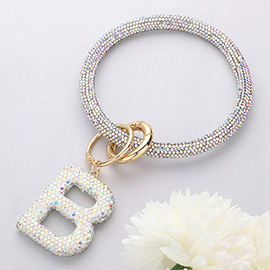 -B- Bling Studded Monogram Charm Bracelet Keychain