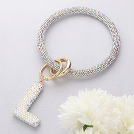-L- Bling Studded Monogram Charm Bracelet Keychain