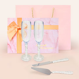 4PCS - Wedding Champagne Glasses Cut Cake Knife and Serve Set