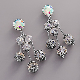 Round Glass Stone Cluster Dangle Chandelier Earrings