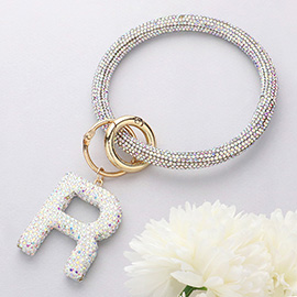 -R- Bling Studded Monogram Charm Bracelet Keychain