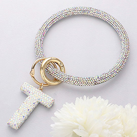 -T- Bling Studded Monogram Charm Bracelet Keychain