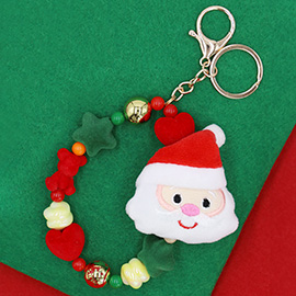 Santa Plush Doll Pointed Charm Beaded Stretch Christmas Keychain