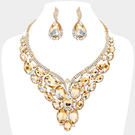 Oval Glass Stone Cluster Embellished Evening Necklace