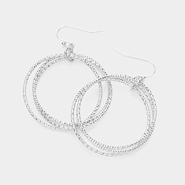 Triple Textured Metal Hoop Dangle Earrings