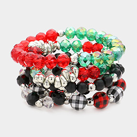 5PCS - Christmas Beads Beaded Stretch Multi Layered Bracelets