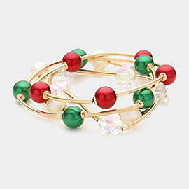 3PCS - Lucite Quatrefoil Christmas Ball Pointed Stretch Multi Layered Bracelets