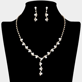 Floral Vine Lariat Rhinestone Paved Necklace