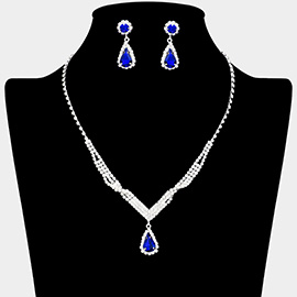 Teardrop Stone Pointed Rhinestone Paved Necklace