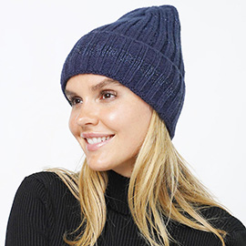Sequin Strioe Knit Beanie Hat