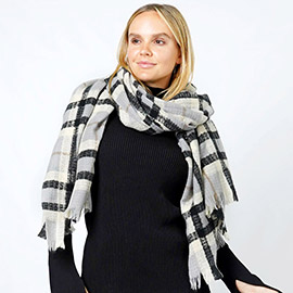 Plaid Lurex Oblong Scarf / Shawl