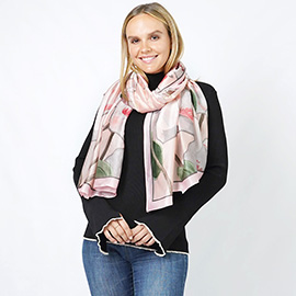 Flower Print Satin Oblong Scarf