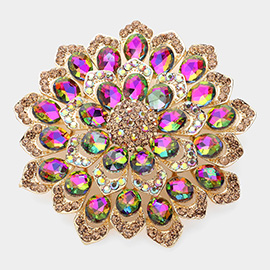 Glass Stone Embellished Flower Pin Brooch