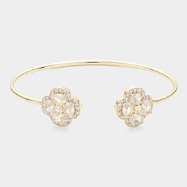 CZ Stone Embellished Quatrefoil Tip Cuff Bracelet