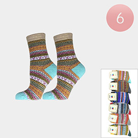 6PAIRS - Wool Blend Warm Crew Aztec Printed Socks