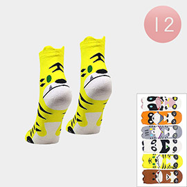 12PAIRS - Assorted Animal Fun Cotton Socks