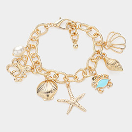 Pearl Octopus Crab Shell Starfish Charm Chunky Bracelet