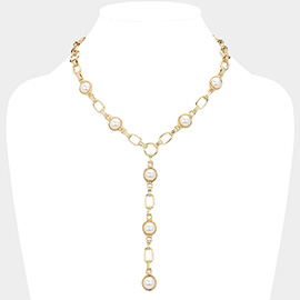 Pearl Bezel Station Y Shaped Necklace