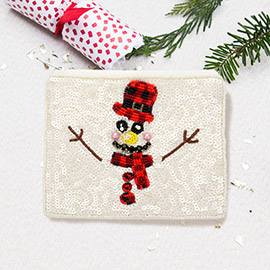 Christmas Snowman Sequin Seed Beaded Mini Pouch Bag 