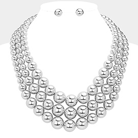 Oversized Triple Layered Metal Ball Statement Necklace