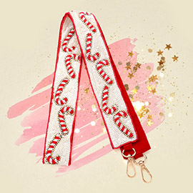 Christmas Candy Cane Seed Beaded Bag Strap