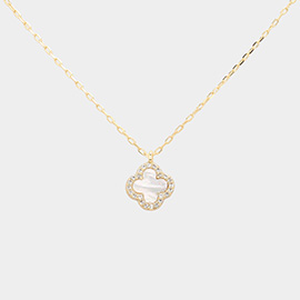 Mother Of Pearl Quatrefoil Pendant Necklace