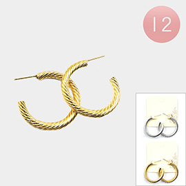 12Pairs - Textured Metal Hoop Earrings