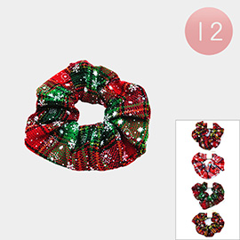 12PCS - Snowflake Printed Scrunchies Hair Bands