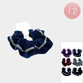 12PCS - Rhinestone Velvet Burnout Scrunchies Hair Bands