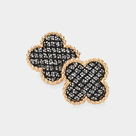 Stone Paved Quatrefoil Stud Earrings