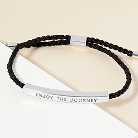 White Gold Dipped ENJOY THE JOURNEY Message Bar Pointed Rope Adjustable Cinch Pull Tie Bracelet