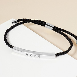 White Gold Dipped HOPE Message Bar Pointed Rope Adjustable Cinch Pull Tie Bracelet