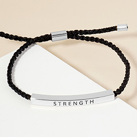 White Gold Dipped STRENGTH Message Bar Pointed Rope Adjustable Bracelet