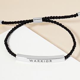 White Gold Dipped WARRIOR Message Bar Pointed Rope Adjustable Bracelet