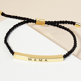 Gold Dipped MAMA Message Bar Pointed Rope Adjustable Cinch Pull Tie Bracelet