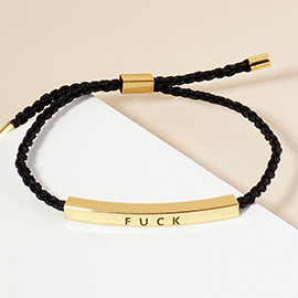 Gold Dipped FUCK Message Bar Pointed Rope Adjustable Cinch Pull Tie Bracelet