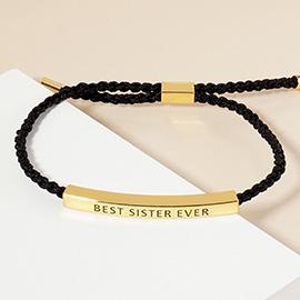 Gold Dipped BEST SISTER EVER Message Bar Pointed Rope Adjustable Cinch Pull Tie Bracelet