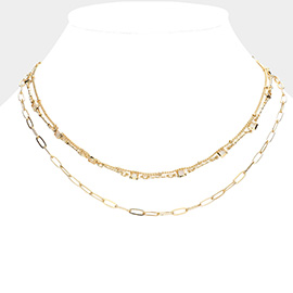 Clear Stone Bezel Station Double Layered Necklace