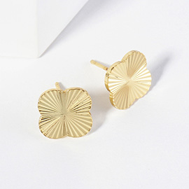 Gold Dipped Textured Metal Quatrefoil Stud Earrings