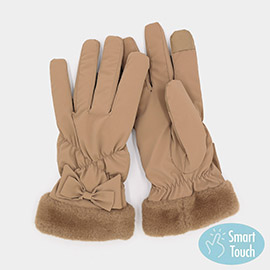 Bow And Faux Fur Cuff Fleece Smart Touch Gloves