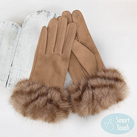 Mixed Color Faux Fur Cuff Smart Touch Gloves