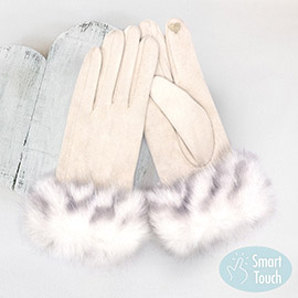 Mixed Color Faux Fur Cuff Smart Touch Gloves