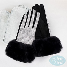 Faux Fur Cuff Mixed Color Smart Touch Gloves